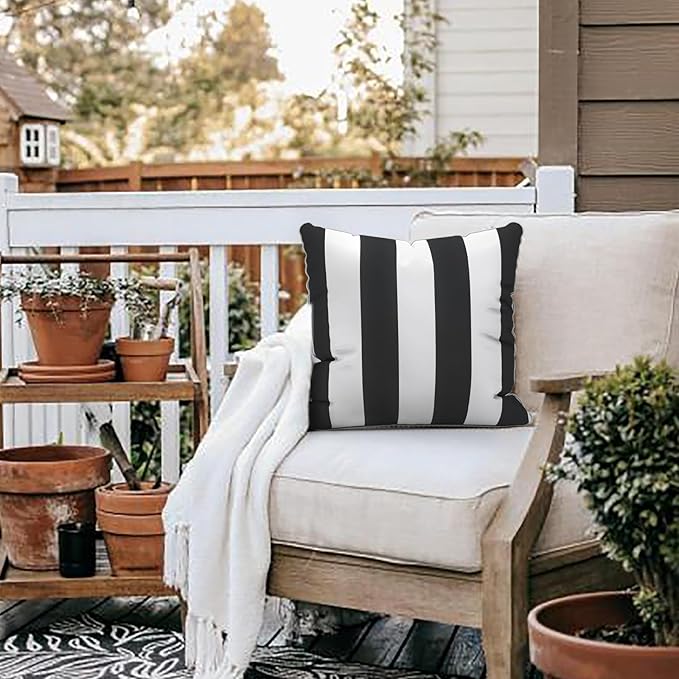 LVTXIII Outdoor Throw Pillows 18x18 Patio Waterproof Square Pillows with Piping Fade Resistant Accent Pillow for Spring Summer Garden Decoration, Set of 2, Cabana Black