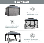 Domi 10'x12' Hardtop Gazebo Arc Canopy,Outdoor Aluminum Gazebo with Galvanized Steel Double Roof,Curtain and Netting,Permanent Gazebos Pavilion for Patio Deck,Backyard,Gray