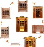 Red Cedar 4 Person Outdoor Ultra-Low EMF（0.5mg） Infrared Sauna, Multi-Person Home Sauna spa, 2160w,12 Heating Panels, LCD Control Panel, Bluetooth Speaker, Chromotherapy Lights, Reading lamp