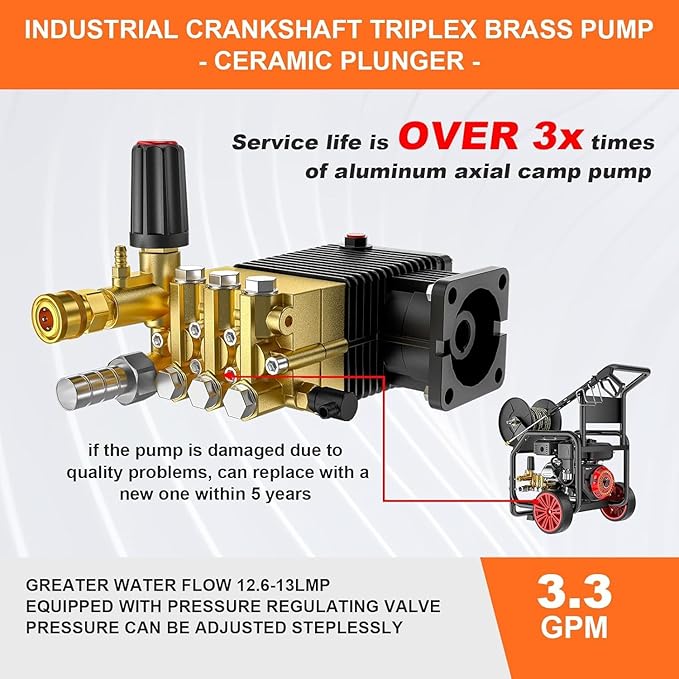 3600PSI Gas Pressure Washer with Hose Reel, One-Button Start 212cc 7HP 4-Cycle Engine, 3.3 GPM Heavy Duty Power Washer with 50FT 3/8" Hose, Spray Gun & Wand, 5 Quick Connect Nozzles