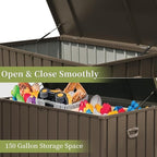 LANTRO JS 150 Gallon Metal Deck Box, Outdoor Storage Box Waterproof with Wheels, Lockable Storage Container for Patio Furniture Cushions Garden Tools, Dark Brown