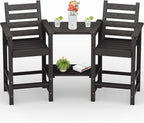 Tall Adirondack Chairs Set of 2, All Weather HDPE Poly Bar Height Balcony Adirondack Chair with Removable Double Connecting Trays, Outdoor Adirondack Barstools for Deck, Patio, Yard, Pool, Lawn