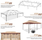 COBIZI Gazebo 12x20 Heavy Duty Gazebos with Curtain and Netting Outdoor Gazebo Canopy Double Roof Patio Gazebos with Metal Steel Frame for Patio, Deck, Backyard (Khaki)