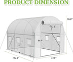 Greesum Walk-in Greenhouse for Outside Heavy Duty, Green House with Zippered Screen Doors & 6 Screen Windows for Winter, Ideal for Plant Protection and Growth, White