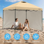 KAMPKEEPER 10x10 Easy Pop Up Canopy Tent with Sidewalls, Instant Outdoor Shade Shelter with Removable 10FT Sun Walls, Quick Setup Waterproof and UV-Resistant for Patio (Khaki, 2 sidewall)