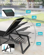 Aluminum Chaise Lounge Outdoor Set of 2, Foldable & Assembly Free Patio Pool Lounge Chairs 5-Position Recliner for Outside Poolside, Fully Grounded Legs Sun Lounger for Beach, Yard, Black