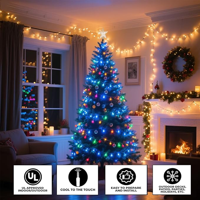 Vigdur 2 Pack 13ft 50 Count Outdoor String Lights on Blue Wire Cord, UL Approved for Indoor/Outdoors Use, Connectable 120V Clear Outdoor Lights for Xmas Patio Home Party Garden Decor(Blue)