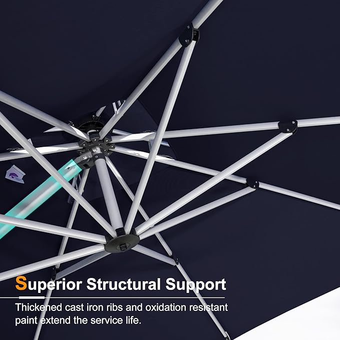 PURPLE LEAF 12 Feet Double Top Round Deluxe Patio Umbrella Offset Hanging Umbrella Outdoor Market Umbrella Garden Umbrella, Navy Blue