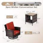 Patio Wicker Swivel Chairs Set of 2, Outdoor High Back Chairs with 5.5" Waterproof Cushions and Side Table, Outdoor Furniture Set for Deck Porch and Yard, Peacock Blue