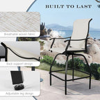 LEVELEVE Patio Bar Set 2pcs Swivel Bar Stools Outdoor Bistro Textilene Furniture Stability All-Weather Set (2, Beige Fabric)