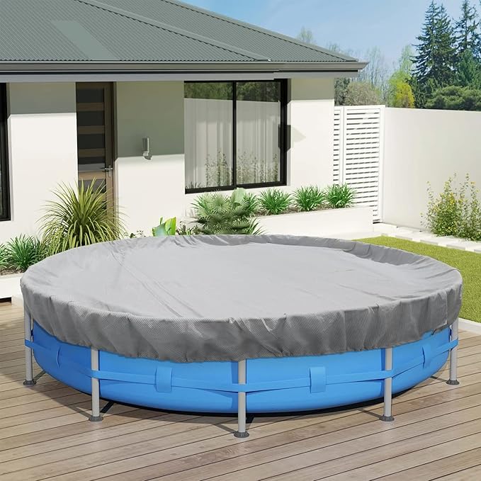 ECOOPTS 14 ft Round Pool Cover for Above Ground Pools, Swimming Pool Cover Protector Winter Safety Cover (Light Grey)