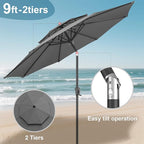 FLAME&SHADE 9ft Patio Umbrella - 2 Tiers Outdoor Umbrella with Push Button Tilt and Crank for UV Protection, Table Market Umbrella for Garden, Deck, Backyard, Pool and Beach(Anthracite)