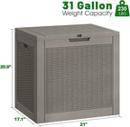 Outdoor Storage Box,2 Packs 31 Gallon Deck Box, Large Resin Storage Cabinet for Gardening Tools, Patio Pillow, Lockable, Waterproof and UV Resistant