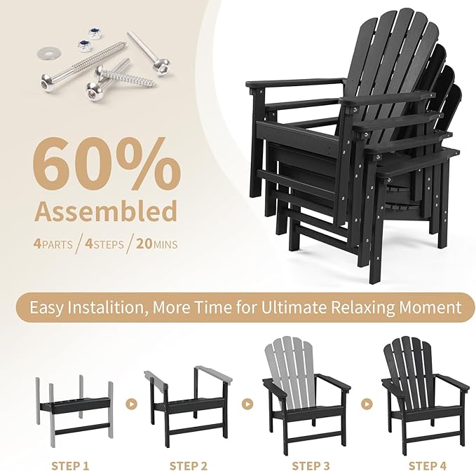 Stackable Adirondack Chair, Space Saving HDPE All-Weather Fire Pit Chairs for Outdoor Lawn Porch Deck