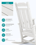 SERWALL Outdoor Rocking Chair White Set of 4, All Weather Patio Rocking Chair, HDPE Poly Rocking Chair for Adults, Heavy Duty Front Porch Rocker