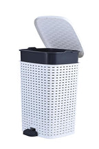 Superio Small Outdoor Trash Can with Lid for Dog Poop 6.8 Gallon/26 L Plastic Step On Garbage Can with Foot Pedal for Bathroom, Bedroom, Office, Patio, Wicker White