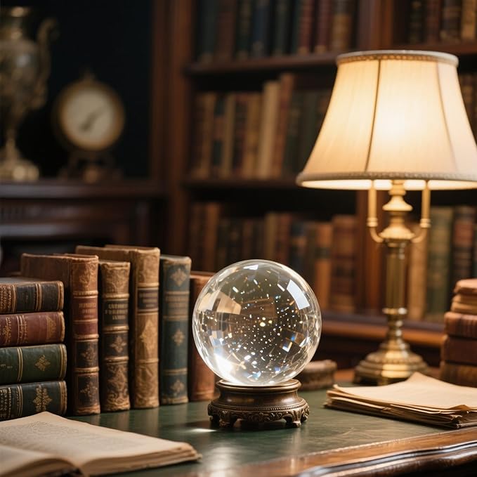 Crystal Ball, Glass Balls, Decorative Balls, Clear Crystal Ball with Wooden Stand, K9 Glass Ball for Home Decoration, Photography, FengShui,Fortune Teller Accessories (120mm)