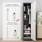 GREATMEET Slim Lockable Garage Storage Cabinet, Narrow Broom Storage Closet, 65" Metal Cleaning Tool Cabinet with Lock and Door,Utility Cabinets for Brooms and Mops for Laundry Room, White&Grey