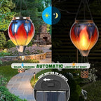 Hot Air Balloon Solar Lantern - Simulated Flickering & Dancing Flame Glass Lantern , Outdoor Hanging Yard Light Waterproof IP65 for Garden Patio Lawn Porch Decor Gift