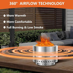 20 inch Large Firepit Outdoor, Thickened 304 Stainless Steel Firepits for Outside, Wood Burning Fire Pit with Portable Carrying Storage, Removable Ash Pan, Camping Backyard (Silver, 20 X 14.4 INCH)