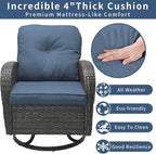 3 Pieces Patio Furniture Set, Outdoor Swivel Rocking Chair Set of 2 with Side Table - 360° Swivel, Thick Cushions, All-Weather Bistro Set for Deck, Porch, Pool(Navy, Grey Full-Weave Rattan)