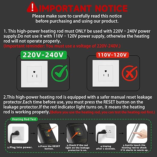 3500W 240V Titanium Fully Submersible Portable Electric Immersion Large Pool Water Heater Waterproof Hot Tub Heater with LCD Thermostat & GFCI Plug, for Swimming Pool, Bathtub, Baptistry, Bucket (OG)