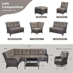 HUMMUH 9 Piece Patio Furniture PE Wikcer Outdoor Furniture Set with Sectional Sofa Swivel Patio Chairs Ottomans and Glass Coffee Table for Yard,Garden,Lawn