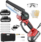Mini Electric Chainsaw Cordless Brushless, 6 Inch Small Chainsaw Battery Powered, Handheld Chain Saw for Wood Tree Branches Pruning, 4 Chains, 2x 2500 mAh Battery, Garden Tools Christmas Gifts for Dad