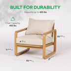 Idzo Ivy Wood Club Chair Set of 2 – Beige Fabric, Outdoor Wooden Armchair Seating with Cushions for Patio, Garden, or Balcony Relaxation