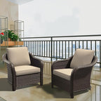 Vista Vibe Outdoor Patio Deep Seat Chairs Set of 2, Washable Cushions, Hand-Woven PE Rattan, All-Weather & Steel Frame, Garden, Bistro, Deck, Yard (Beige)