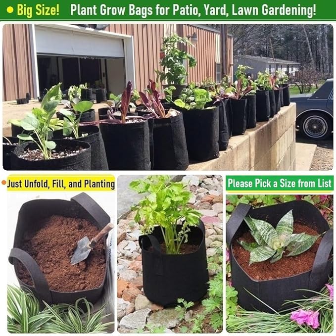 3-Pack 40 Gallon Thickened Plant Grow Bags Large (28x16 in) Heavy Duty Garden Bag Fabric Plant Pots for Potato,Tomato Planter,Herbs Veggies Planting,Flower Pots,Barrel Planter,Yard Waste Bag,Leaf Bags