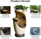 27.95''H Outdoor Garden Water Fountain, 2-Tier Bowl Shaped Floor - Standing Waterfall Fountain Indoor with LED Lights for Yard, Garden, Patio,Backyard & Home Decor