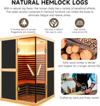 Far Infrared Sauna 2 Person Home Sauna Two Person Sauna 1980W/110V Low EMF Canadian Hemlock Wood Indoor Dry Sauna, With LCD Control Panel/APP/LED lights/Speaker/Grey Glass Door - 47.2*47.2*75.6 IN