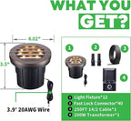 Ground Well Lights Kit, 12 Pack Landscape Low Voltage Inground Lights and 200W Transformer and 250FT Cable and 40 Wire Connectors, Outdoor Waterproof IP67 Aluminum for Backyard Wall 6W 350LM