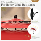 Sophia & William Metal Outdoor Patio Dining Set 6 PCS with 10ft 3 Tier Auto-tilt Umbrella(Orange Red), 4 x Metal Outdoor Chairs, 1 x Square 37"x 37" Dining Table and 1 Patio Umbrella
