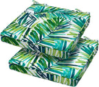 Magpie Fabrics Square Corner Seat Cushion, 18" x 18" x 2.5", 2 Pack, Indoor/Outdoor Waterproof Weather Resistant Universal Chair Pads for Patio Garden Dining - Green Palm Leaves