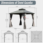 Domi 8' x 8' Hardtop Gazebo Permanent Metal Gazebo with Galvanized Steel Double Roof, Curtains and Netting for Party, Wedding, Outdoor Dining, Patio, Backyard, Gray