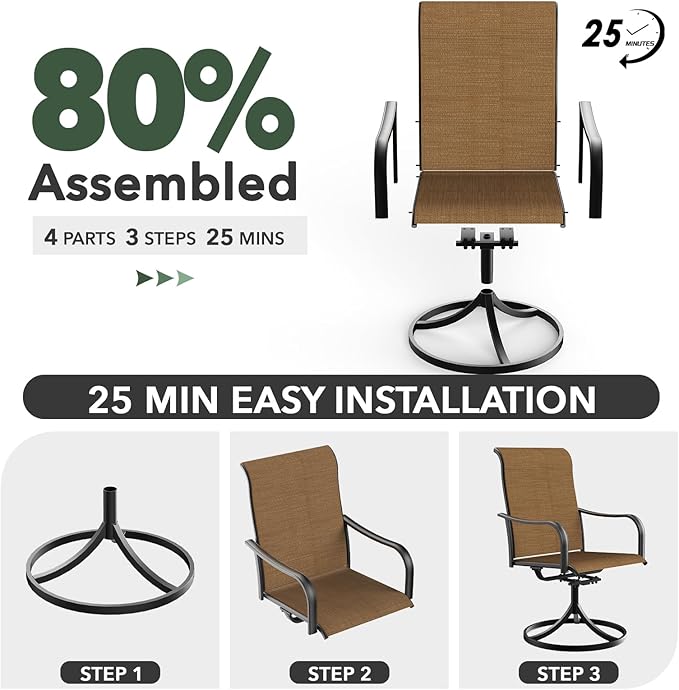 7-Piece Outdoor Dining Set, 58'' Round Table with 6 Swivel Chairs All Weather Furniture Set - Brown Style2