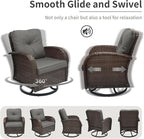 3 Pieces Patio Furniture Set, Outdoor Swivel Rocking Chair Set of 2 with Side Table - 360° Swivel, Thick Cushions, All-Weather Bistro Set for Deck, Porch, Pool (Grey, Brown Full-Weave Rattan)