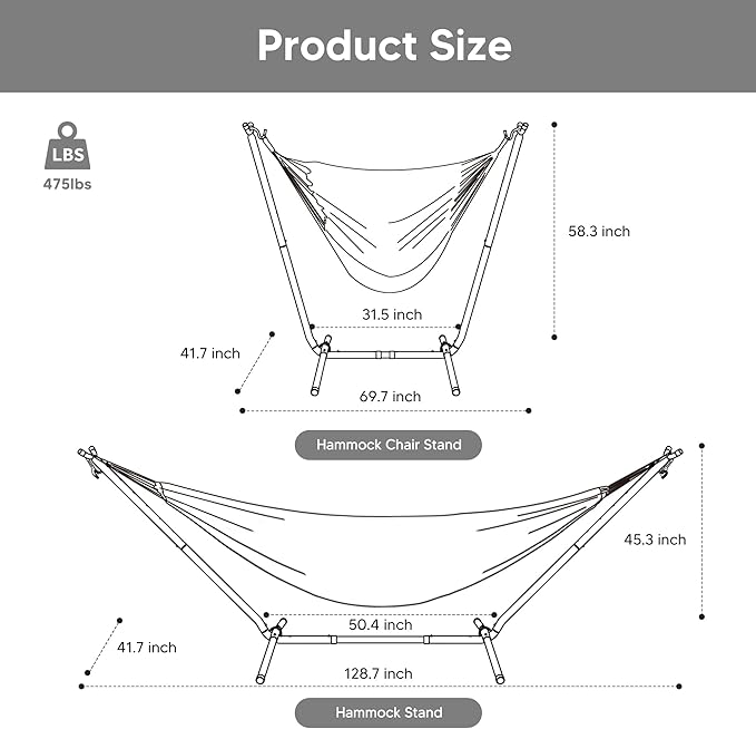 SUNCREAT 2-in-1 Hammocks Convertible Portable Double Hammock with Stand, Outdoor Hammock with Stand Included, Patent Pending, Natural