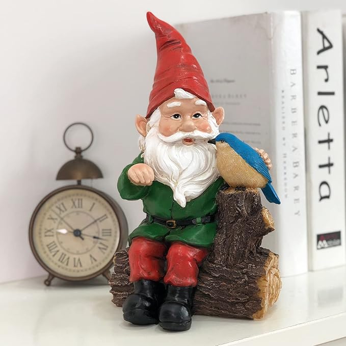 DUSVALLY Garden Gnome Statue, Outdoor Decoration Statues Vivid Statue Statuary Garden Sculptures Yard Décor, Gnome and Bird