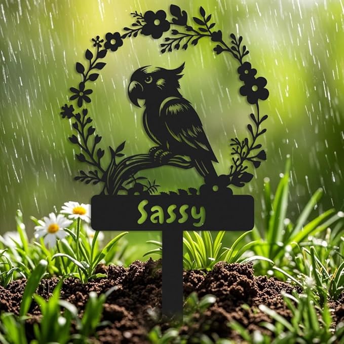 Custom Parrot Memorial Stake,Metal Parrot Grave Marker,Parrot Garden Sign,Remembrance Stake,Bird Loss,Outdoor Garden Yard Sign Parrot 10inch