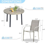 5 Pieces Round Dining Table Set for 4, Patio Dining Set Includes 4 Grey Stackable Patio Chairs and 1 Honey Oak Round Table, Patio Furniture Sets with Sling Support for Outside, Garden