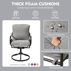 MELLCOM Patio Swivel Chair Set of 2, Heavy Duty Outdoor Dining Chairs with Thickened Cushions, Metal Patio Chairs Gentle Rocker for Outside, Garden Lawn & Porch, Backyard, Grey