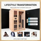 Homsido 2-Person Low EMF Far Infrared Sauna for Home,Canadian Hemlock Wood with Red Light Therapy,Bluetooth Speakers,Chromotherapy Lights,1850W Heater,Tempered Glass Door&LCD Control Panel