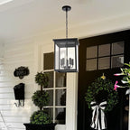 5 Lights Outdoor Pendant Light, Black Outside Chandelier, Exterior Hanging Fixture, Ceiling Mount with Clear Glass Shade Hanging Lantern Light Adjustable Pendant Light for Outdoor Hallway