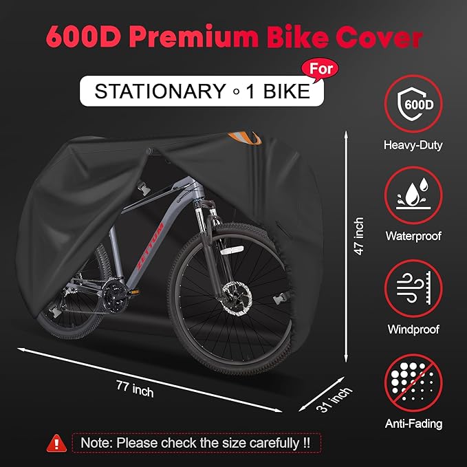 Zettum Bike Cover for 1 Bike - Outdoor Bike Cover for Stationary 1 Bike Waterproof & Heavy Duty, 600D Bicycle Cover for Single eBike, Mountain Bike, Road Bike, Hybrid Bike, Beach Cruiser Bike Storage