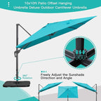 Sunnyglade 10x10Ft Cantilever Patio Umbrella Square Deluxe Offset Umbrella 360°Rotation & Integrated Tilting System Heavy Duty Patio Hanging Umbrella for Market Garden Deck Pool Backyard Patio (Blue)