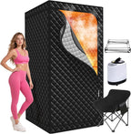 Portable Sauna for Home, Upgraded Large Size Home Sauna Box with 3L 1300W Steamer, Big Folding Chair, 9 Levels Heat,Timer, Remote Control - Personal Steam Room Tent for Relaxation Spa 3'x3'x5.9' Black