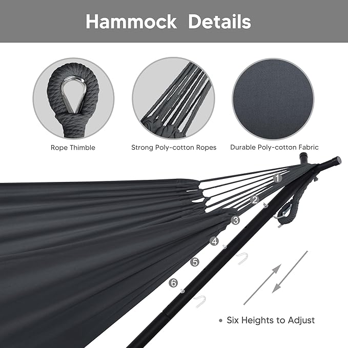SUNCREAT 2-in-1 Hammocks Convertible Portable Double Hammock with Stand Included, Outdoor Hammock and Stand, Patent Pending, Dark Grey